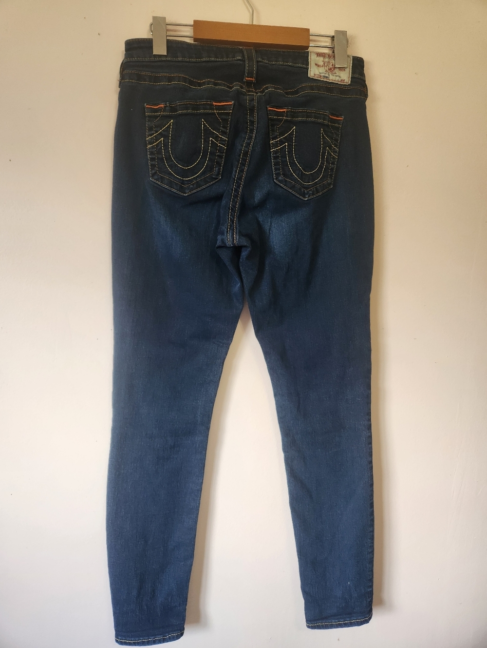 True Religion Curvy Skinny Jeans Dark Wash Horseshoe Super T Stitch 30 Like New - Picture 3 of 12